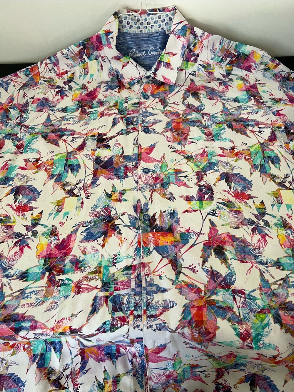 Robert Graham White Floral Print Button-Down Shirt w/ Teal & Purple Accents 4XL